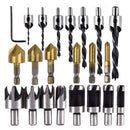 23-Pack Woodworking Chamfer Drilling Tool Countersink Drill Bits Wood Plug Cutter and Automatic