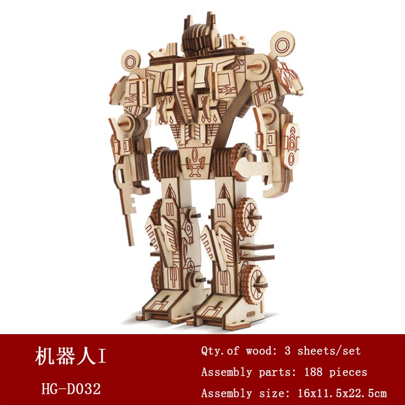 Robot Model Wood Puzzles Laser Cutting 3D Wooden Jigsaw Puzzle Educational Toys DIY Indoor Handmade Boys Toy For Kids Adults