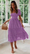 Vestidos Vintage Vintage Print Puff Sleeve Sommer Strand süße Kleider Casual Square Kragen Blumen Maxi langes Kleid 2022 festa
