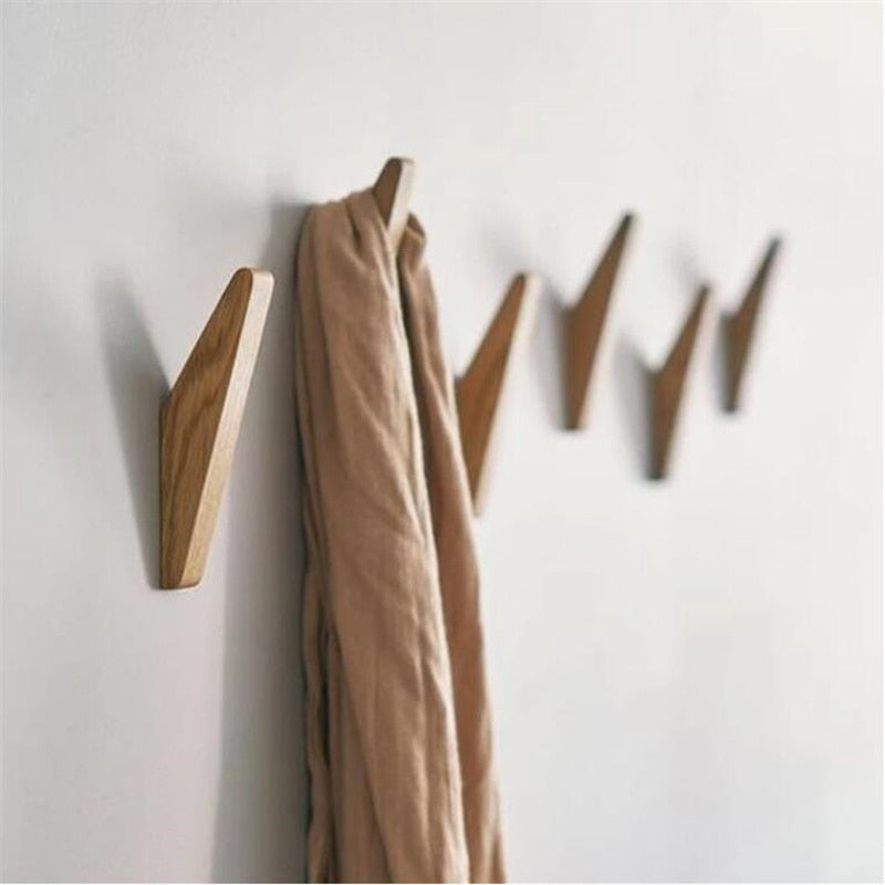 Natural Wood Wall Coat Rack Clothes Hanger Wall Mounted Coat Hook Decorative Key Holder Scarf Storage Room Decor Home Wall Hooks