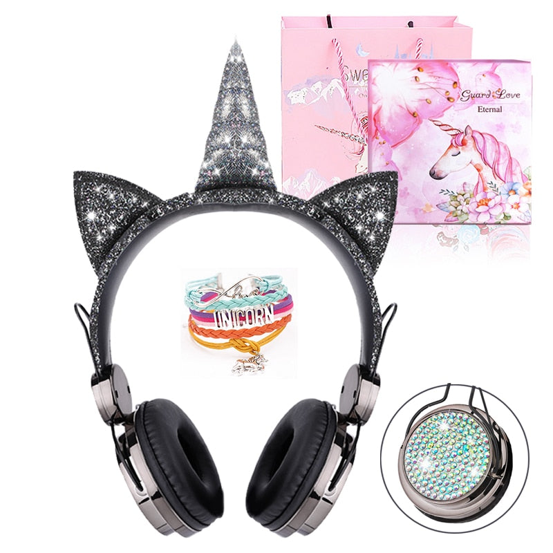 Cute Unicorn Headphones 3D Stereo Music Kids Headphones With Microphone Girls Cell Phone Children&