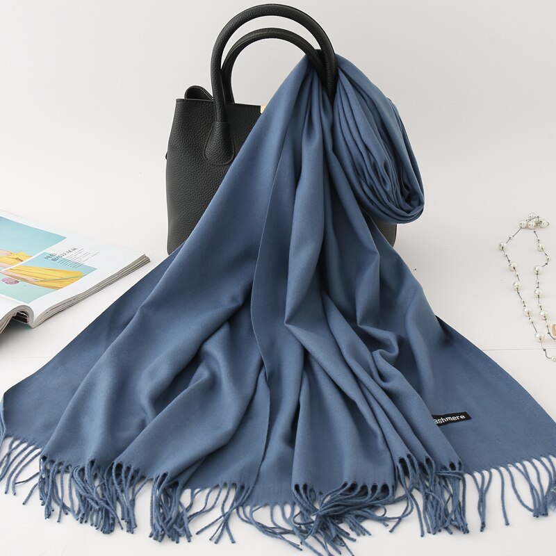 2022 Winter Scarf Solid Thick Women Cashmere Scarves Neck Head Warm Hijabs Pashmina Lady Shawls And Wraps Bandana Tassel