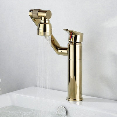 Grifo de baño multifunción Tuqiu, grifo de fregadero dorado, mezclador de agua fría y caliente, grúa, grifos de agua universales montados en cubierta de bronce antiguo