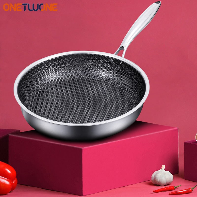 304 Stainless Steel Frying pan High Quality Kitchen Nonstick Pan Fried Steak Pot Electromagnetic Furnace and Gas Stoves General