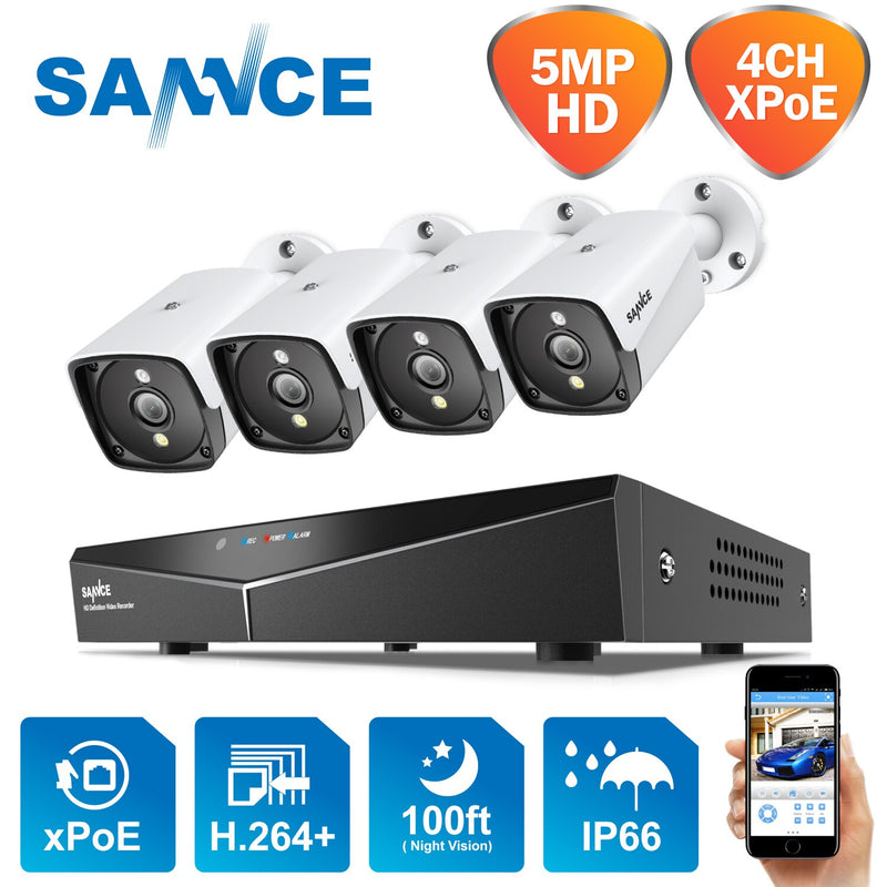 SANNCE 4CH HD 5MP XPOE CCTV NVR-System 5MP 4PC IP-Kameras Wetterfestes Heimvideosicherheits-Überwachungskamerasystem für den Außenbereich