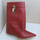 Ins Hot Spring Winter Gran calidad Estampado de cocodrilo Zapatos superiores Botín Hasta la rodilla Punta puntiaguda Over-lay Side Zip Mujer Botas 43