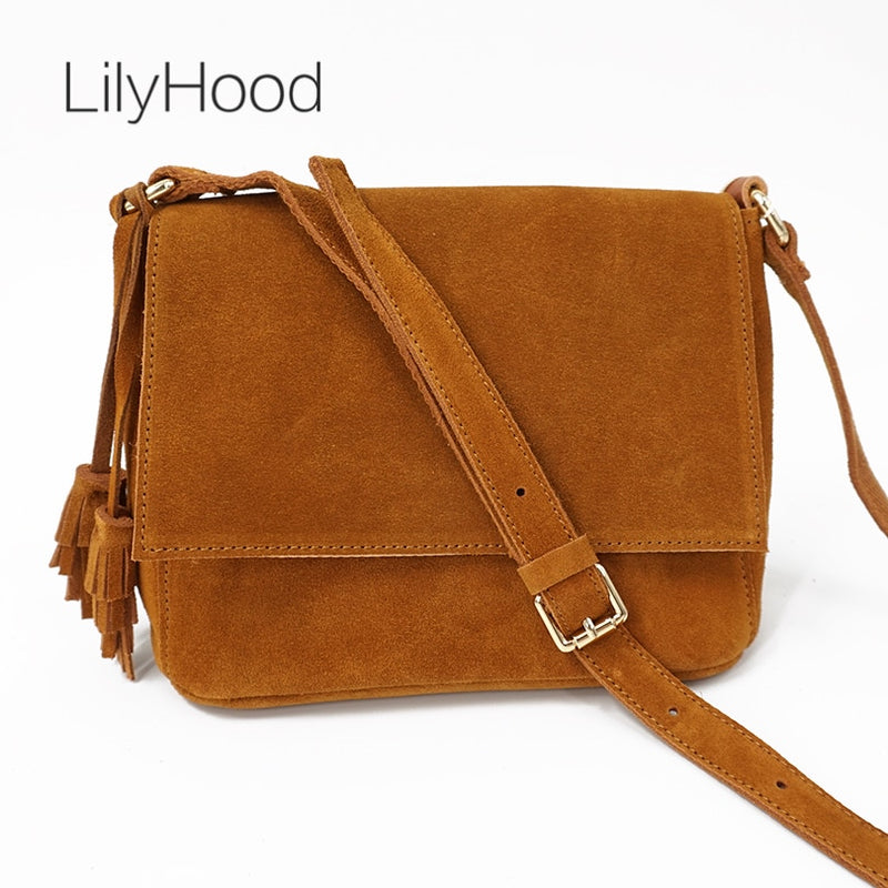 2022 Women Casual Suede Genuine Leather Medium Size Shoulder Bag Fashion Ibiza Boho Bohemian Hippie Fringed Side Sling Bags Gift