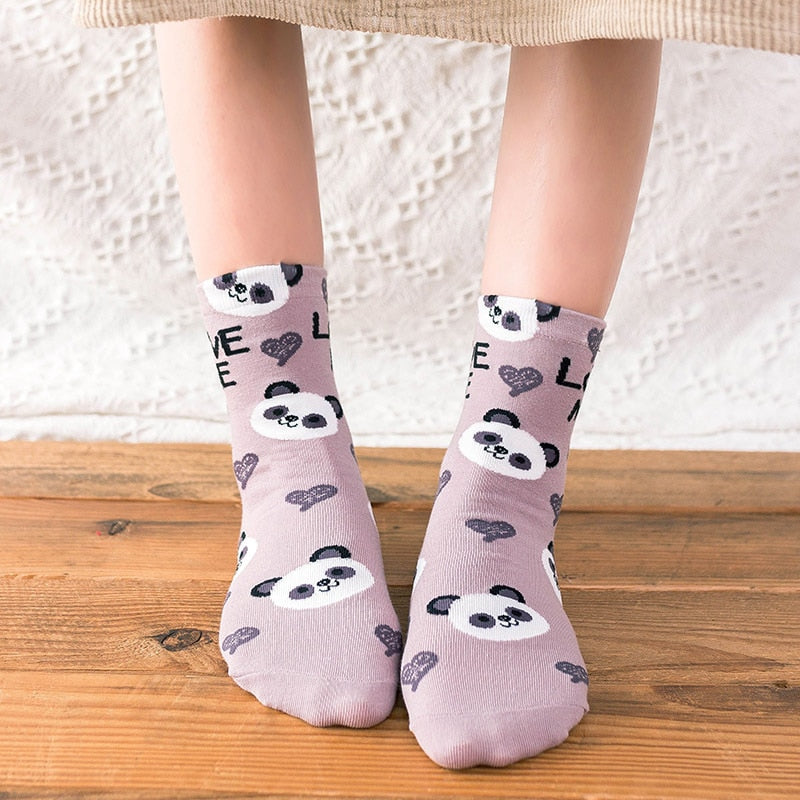 New Animal Print Kawaii Cute Socks korean Style Women Cartoon Cat Panda Cotton Woman Girls calcetines meias mulher skarpety sox