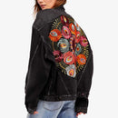 Gypsylady floral bestickte Jeansjacke schwarz lässig schick Winterjacke Damen Bohemian warme Jacke Mantel 2022 New Chaquetas