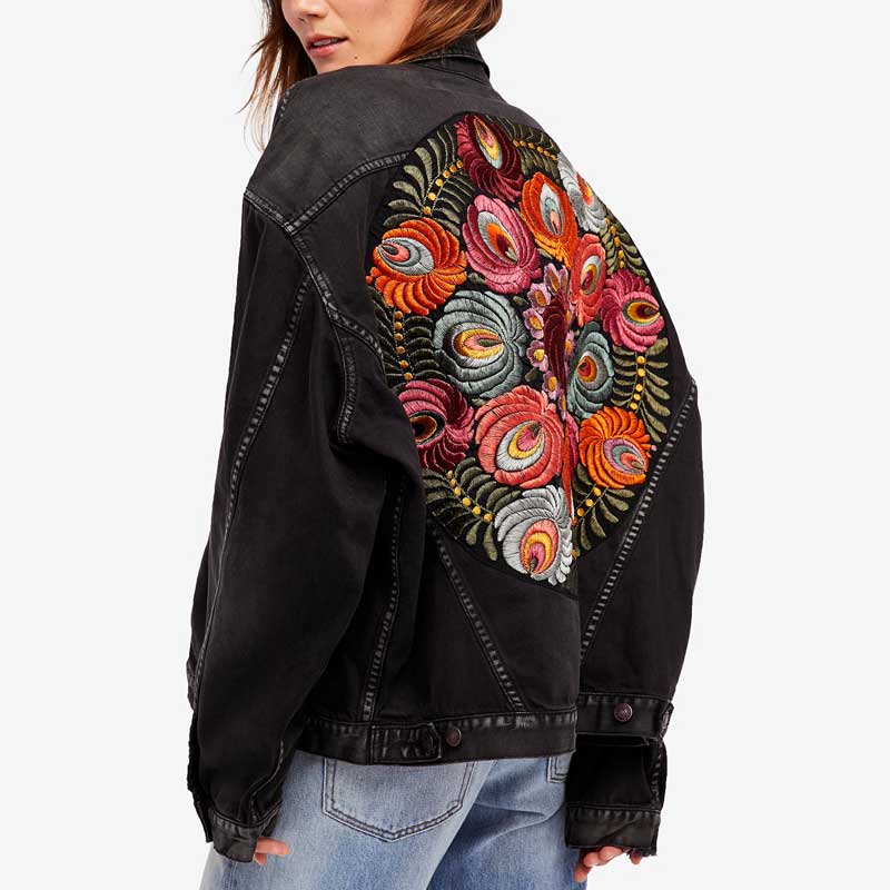 Chaqueta de mezclilla bordada floral Gypsylady, chaqueta de invierno elegante informal negra para mujer, chaqueta cálida bohemia, abrigo, Chaquetas nuevas 2022