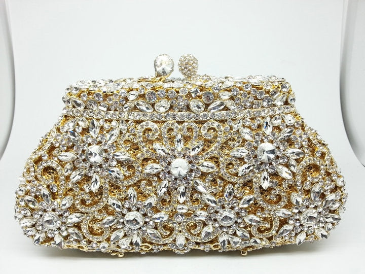 Boutique De FGG Flower Crown Minaudiere Clutch Silver Crystal Evening Handbag Women Party Prom Bag Bridal Clutches Wedding Purse