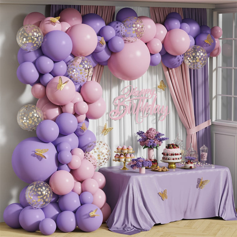 Kit de arco de guirnalda de globos rosa caliente, pegatinas de mariposa, globos de látex de oro rosa cromado para cumpleaños, boda, decoración de fiesta de bienvenida de bebé