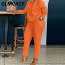 Conjunto de chándal sólido de dos piezas para mujer, camisa de manga larga con cuello redondo y pantalones casuales delgados