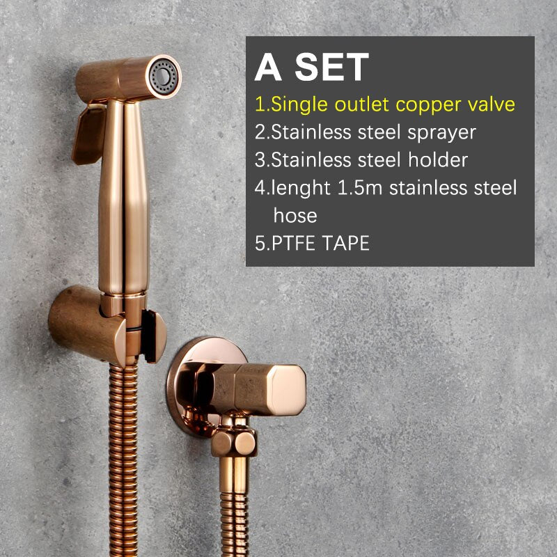 Awolf Rose Gold Hygienic Shower Head Handheld Toilet Bidet Sprayer Set Stainless Steel Shattaf Brass Valve Anal Shower AP2102