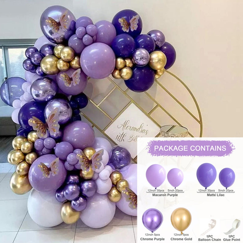 Kit de arco de guirnalda de globos rosa caliente, pegatinas de mariposa, globos de látex de oro rosa cromado para cumpleaños, boda, decoración de fiesta de bienvenida de bebé