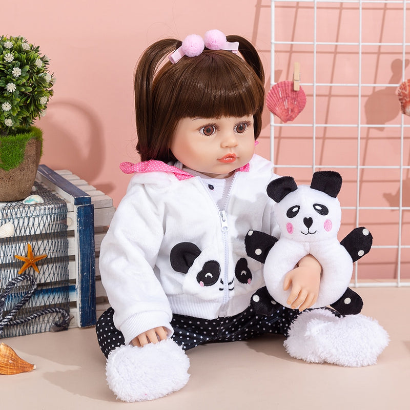 48cm Baby Doll Reborn 100% Silicone Panda Brown Bath Sent From Brazil