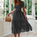 Vestidos Vintage Vintage Print Puff Sleeve Sommer Strand süße Kleider Casual Square Kragen Blumen Maxi langes Kleid 2022 festa
