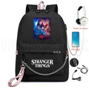 Nueva mochila Stranger Things HELLFIRE, mochila multifunción de lona de viaje con carga USB para estudiantes, mochila escolar para adolescentes, niños y niñas
