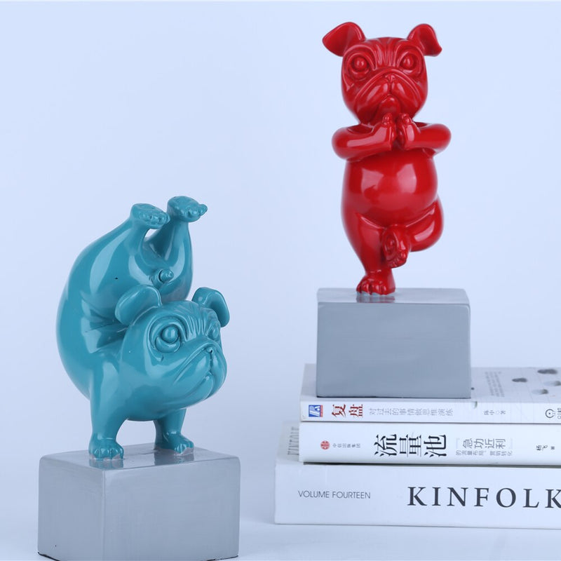 Lovely Yoga French Bulldog Statue Resin Figurines Nordic Creative Cartoon Animals Sculpture Children&