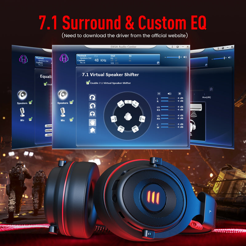 EKSA Gaming Headset Gamer E900/E900 Pro 7.1 Surround kabelgebundene Gaming-Kopfhörer mit Mikrofon für PC/PS4/PS5/Xbox One/Switch