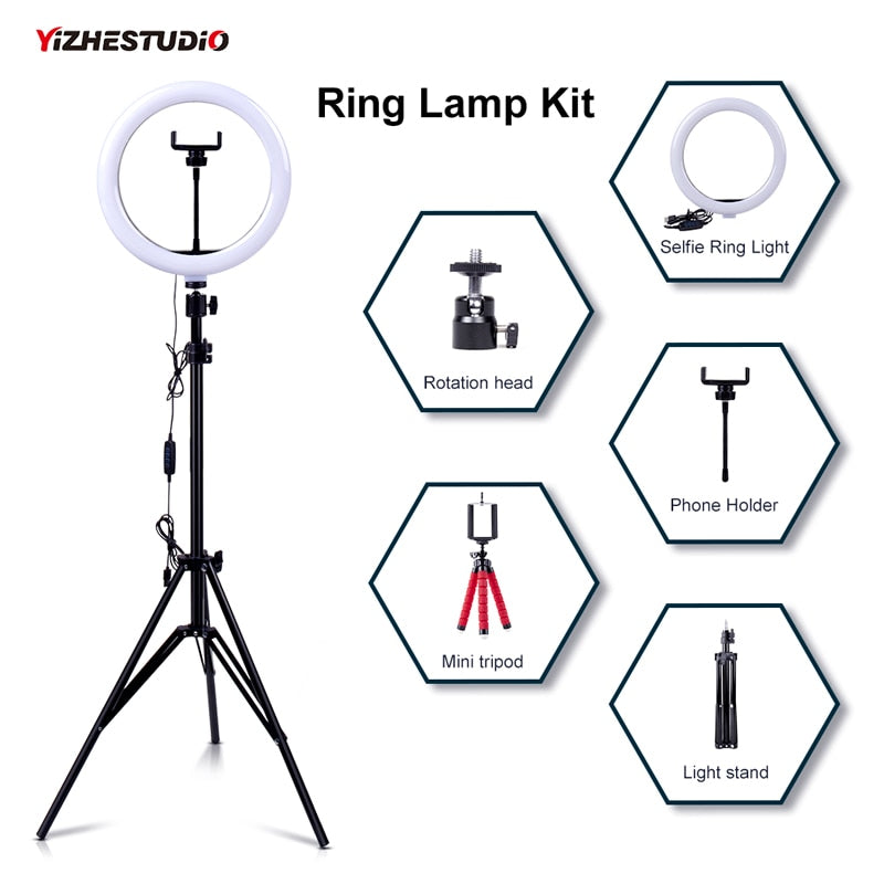 Yizhestudio Ringlampe mit Stativ Dimmbares Selfie-Ringlicht mit Stativ Farbringrohr-Fotobeleuchtung für Live-Studio