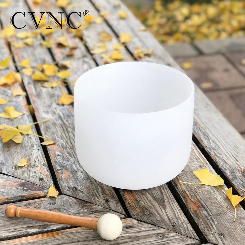 CVNC Crystal Singing Bowl Frosted Quartz Chakra 8 inch C D E F G A B Note for Meditation Sound Healing free Mallet and O-ring
