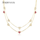 ANDYWEN 925 Sterling Silver Gold Love Heart Clear Rose Red Charm Long Chain Choker Necklace Pendant Women Wedding Luxury Jewelry