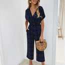 New Sunflower Printed Strap Jumpsuit Women High Waist Strampler Boho Yellow Spaghetti Strap Wide Leg Pants Summer Jumpsuits Ladies