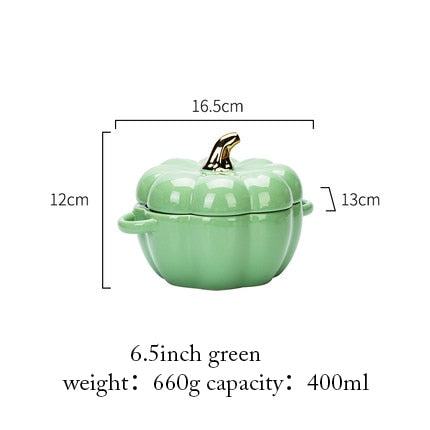 Pumpkin Shape Baking Bowl With Lid Glaze Au Gratin Soup Salad Bowl Kitchen Bakeware Oven Party Baking Pan Supplies
