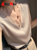 Women's Black Blouses Summer Elegant Tunic Vintage Office Satin Silk Blouse Basic Chiffon Tops Shirt 2022 For Women