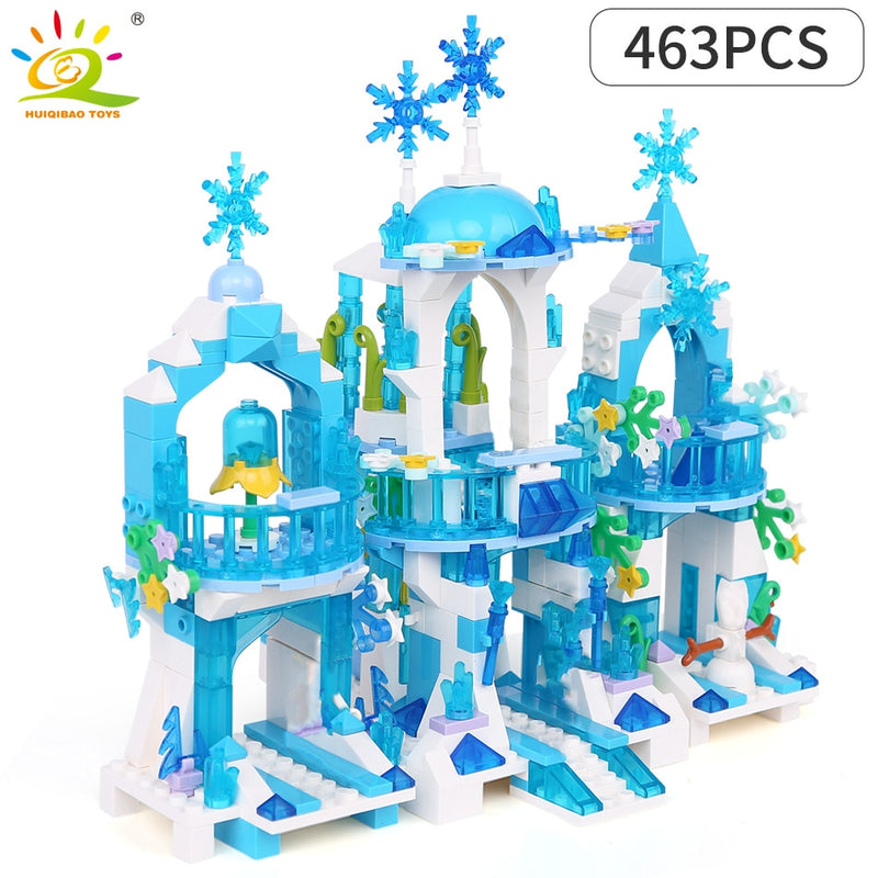 HUIQIBAO Friends Ice Castle Princess Queen Building Blocks Modular Bricks Set for Girls House Palace Children Construction Toys