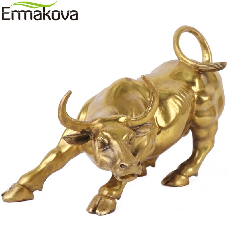 ERMAKOVA Wall Street Golden Fierce Bull OX Figur Skulptur Lade Börse Bull Statue Home Office Decor Geschenk