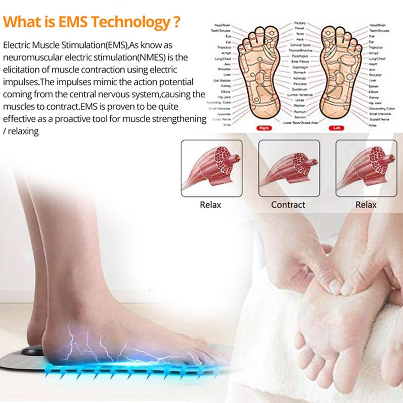 Almohadilla eléctrica para masaje de pies EMS, estimulador recargable USB para músculos de los pies, alfombrilla para masaje de pies, mejora la circulación sanguínea y alivia el dolor
