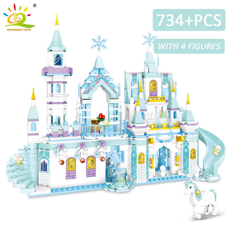 HUIQIBAO Friends Ice Castle Princess Queen Building Blocks Modular Bricks Set for Girls House Palace Children Construction Toys