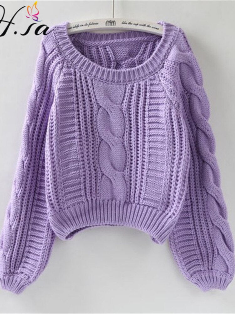 H.SA Roupas Femininas Frauen Pull Pullover 2021 New Gelb Pullover Pullover Candy Farbe Harajuku Chic Kurzer Pullover Twisted Pull