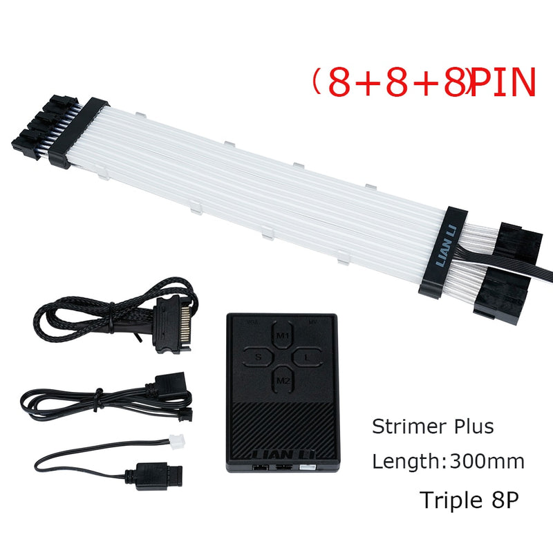 LIANLI Strimer Plus Triple 8 pines, Cable RGB de extensión de placa base de 24 pines, extensión GPU de 8 pines + 8 pines, Control de placa base de soporte