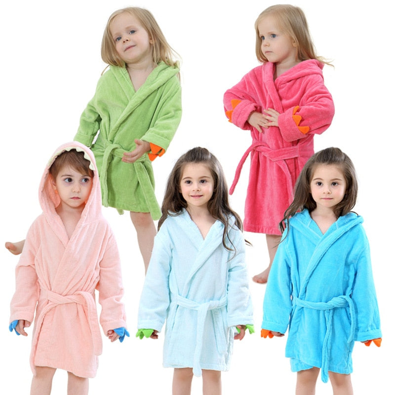 Cartoon Dinosaur Children Bathrobes Baby Kids Pajamas Hooded Beach Towel Bathrobe Soft Bath Robe Toddler Boys Girls Robes Gown