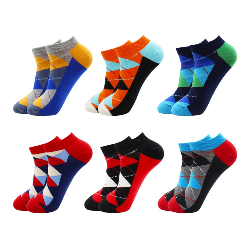 6-12 Pairs Novelty Funny Casual Ankle Socks Fashion Colorful Harajuku Fruit Animal Grid Cotton Men Socks Slippers