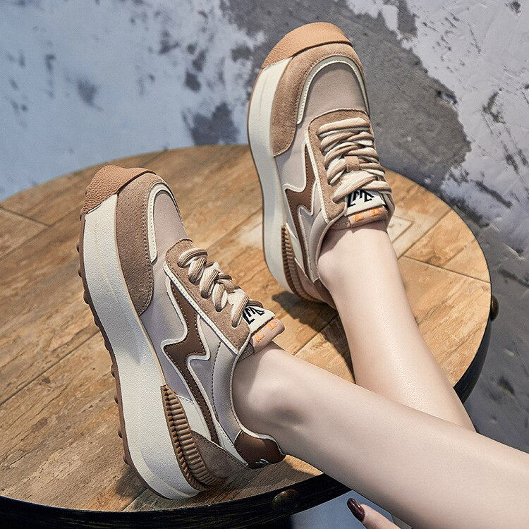 Mr Co Lightweight Thick Sole Casual Shoes Round Nose Ladies Sneakers Trend Ladies Shoes Outdoor Leisure Hiking Women Sneakers