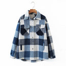 Autumn Winter Plaid Jackets Wool Blend Coat Fashion Button Thick Vintage Casual Office Warm Overshirt Ladies Outwear Chic Tops