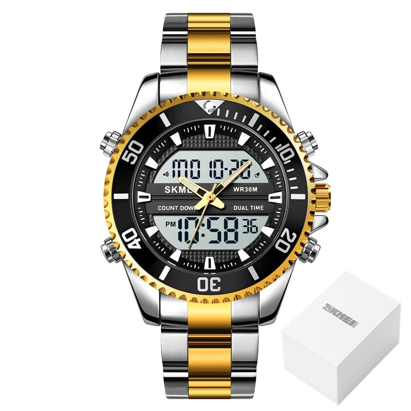 Relojes SKMEI de doble pantalla para hombre, relojes de pulsera digitales a la moda, reloj cronógrafo para hombre, reloj resistente al agua de acero inoxidable, reloj Masculino