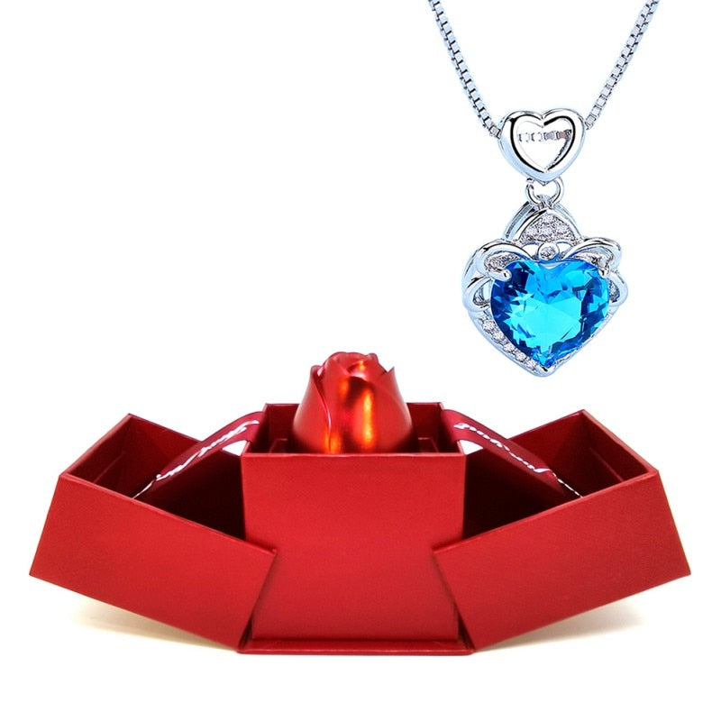 Rose Holder Eternal Love Necklace Set Romantic Rhombus Zircon Pendant With Immortal Valentines&