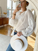 Jastie 2022 Spring Summer Blouse Shirts Women Long Sleeve Boho White Loose Blouses Shirt Women&