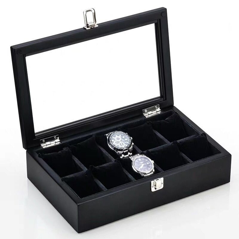 3/5/8/10/12 Slots Wood Watch Box Organizer New Coffee Watch Holder With Glass Window Mens Watch Storage Box Gift Case