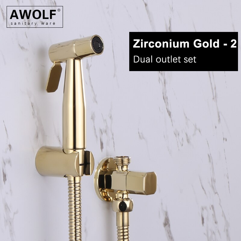 Awolf Rose Gold Hygienischer Duschkopf Handtoilette Bidet Sprühset Edelstahl Shattaf Messingventil Analdusche AP2102