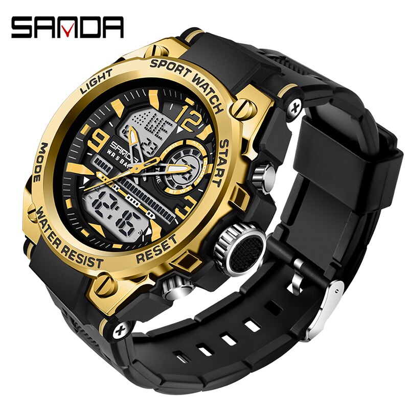 SANDA Brand Men's Watch Military Outdoor Sports Waterproof Watches Dual Display Quartz LED Digital Clock Relogio Masculino