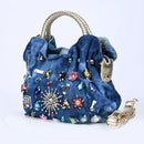 iPinee New Women Denim Bags Sweet Blue Pattern High Quality Handbags With Diamond Ladies Tote Bag Messenger Bags