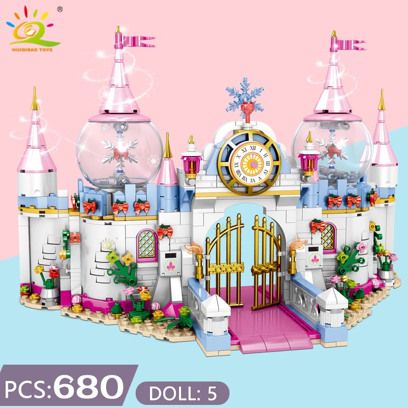 HUIQIBAO Friends Ice Castle Princess Queen Building Blocks Modular Bricks Set for Girls House Palace Children Construction Toys