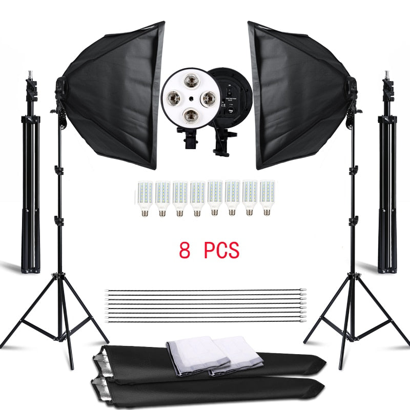 Photography 50x70CM Four Lamp Softbox Kit With 8pcs Bulb Soft Box Accessories Tripod Stand For Professional Photo Studio Video