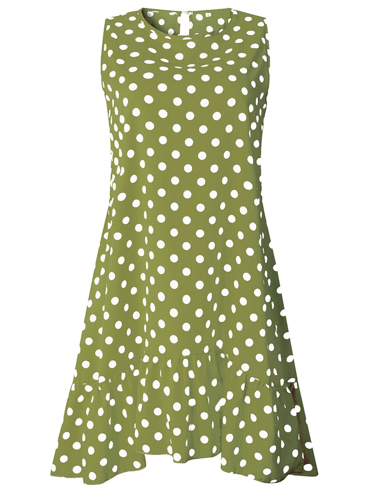 Lossky Women Summer Dress Polka Dot Chiffon Sleeveless Beach Mini Casual Yellow Sundress 2022 Fashion Dress For Women